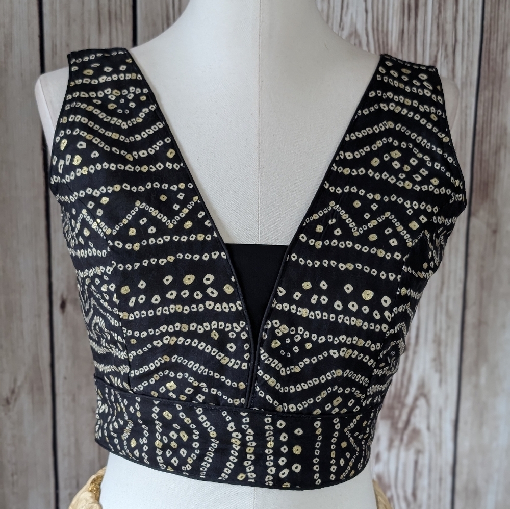 Black & Gold Readymade Bhadani Blouse for Saree Sari or lehenga